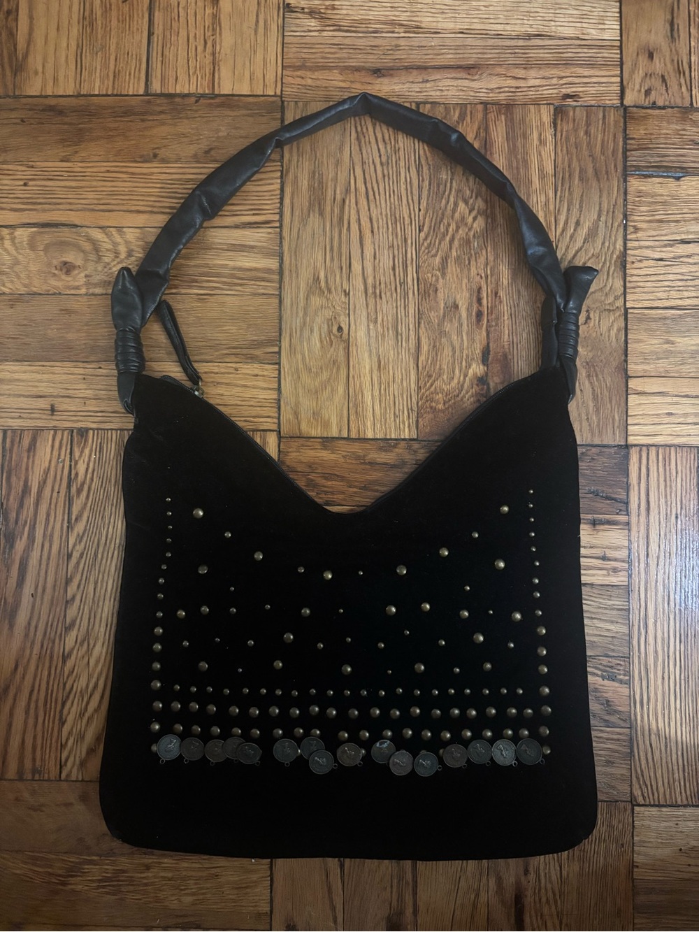 black velvet hobo shoulder bag